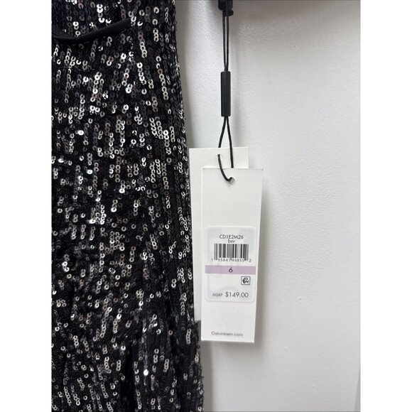 NWT Calvin Klein Women's Size 6 Bkack Short Sleeve Sequin Sheath Cocktail Dress - Picture 6 of 11